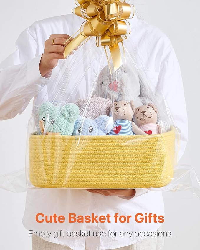 KALLAX Small Woven Basket, 13.5 x 9.5 x 5 Inches, Storage Basket for Organizing, Cute Small Rope Shelf Closet Cube Storage Bins Baskets for Shelves, Dog Toy Gift Baskets Empty, 3 Pack Yellow-Ruum Studio Home