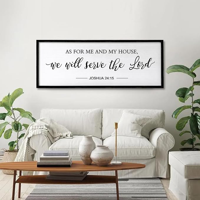 As for Me and My House We Will Serve the Lord Wall Decor - 40" x 15" Large Rustic Family Living Room Wood Framed Home Sign Joshua 24 15 Christian Bible Verse Plaque Hanging Wall Art(Black)-Ruum Studio Home