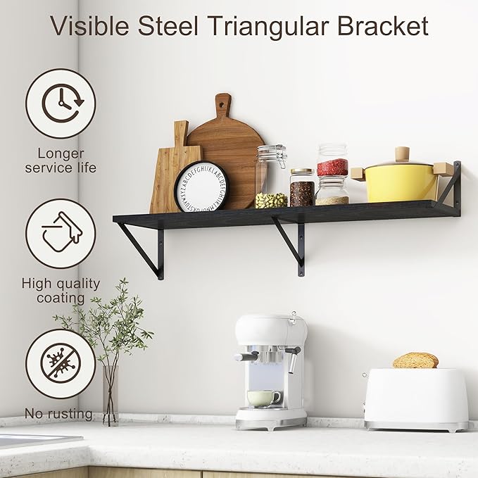 36"W x 10"D Floating Shelves, 10 Inch Deep Black Floating Shelves, Farmhouse Rustic Deep Wall Shelves for Home Decor, Wide Large Floating Shelf for Bathroom, Living Room, Kitchen, Study Room-Ruum Studio Home