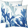 Embroidered Decorative Throw Pillow Cover, 18"x18" Set of 2, Farmhouse Pillowcase Blue Corals Knit Pattern Cotton Canvas Cushion Case Square Floral Pillow Case for Sofa Couch Bed Living Room-Ruum Studio Home