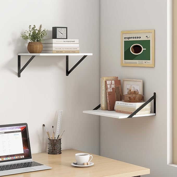 Fun Memories Floating Shelves Set of 2, 16" W x 12" D, White Ledges for Bedroom, Bathroom, 12" Deep Bookshelf Wall Mounted-Ruum Studio Home