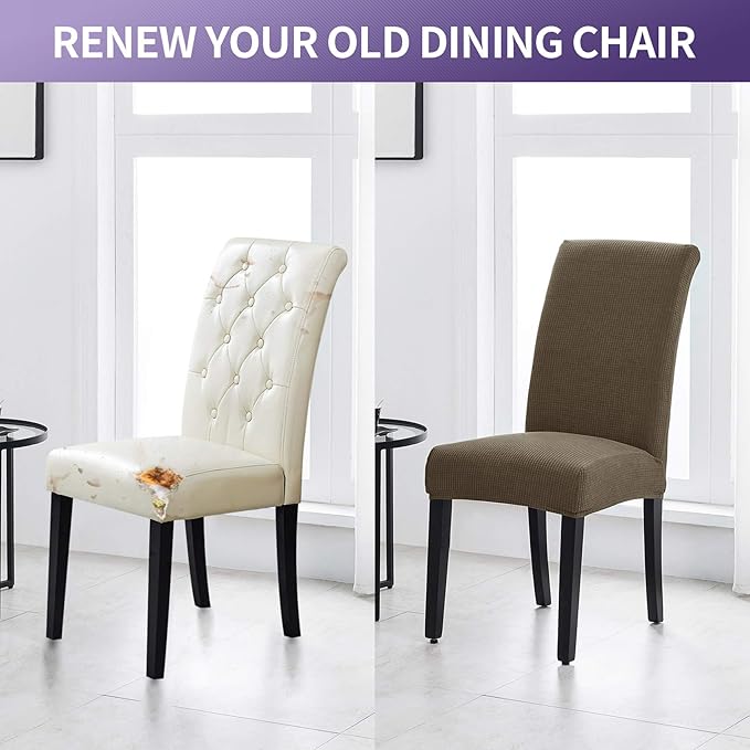 Joccun Chair Covers for Dining Room Set of 4,Dining Chair Slipcovers Stretch Dining Room Chair Covers Seat Protector,Washable Parsons Chair Cover for Home,Hotel,Banquet(Fossil,4 Pack)-Ruum Studio Home