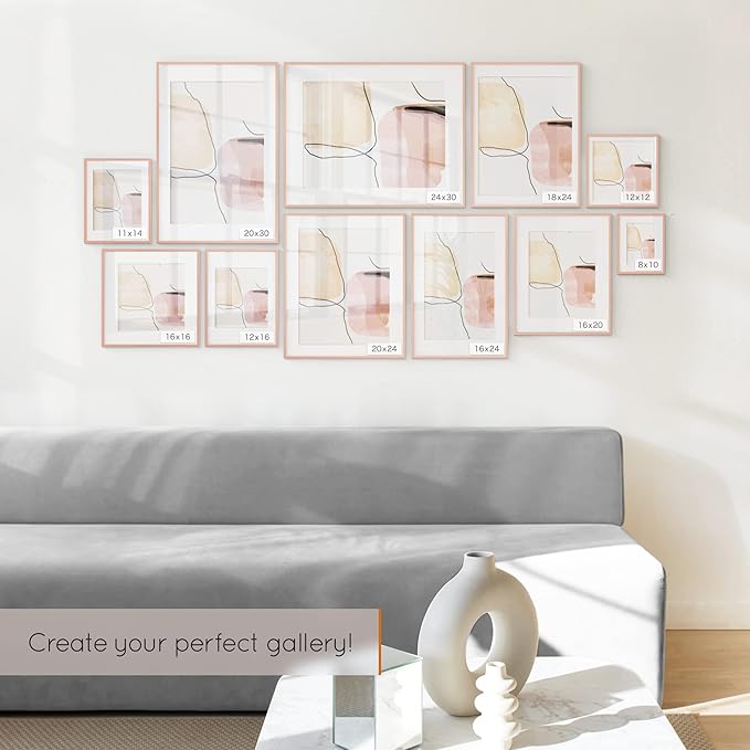 Homeforia 24x30 Frame Rose Gold, High End Metal 24x30 Picture Frames with Mat 18x24 inch Photo, 24 x 30 Rose Gold Poster Frame Matted to 18 by 24, 30x24 Large Frame, Tempered Glass, Wall Kit, Set of 1-Ruum Studio Home