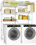 Ulif U13 Over Washer and Dryer Storage Shelves, 6 Tiers Laundry Room Standing Shelf with 2 Hanger Rods, Space Saver Clothes Drying Rack, 63.4" W x 22" D x 77.4" H, White-Ruum Studio Home
