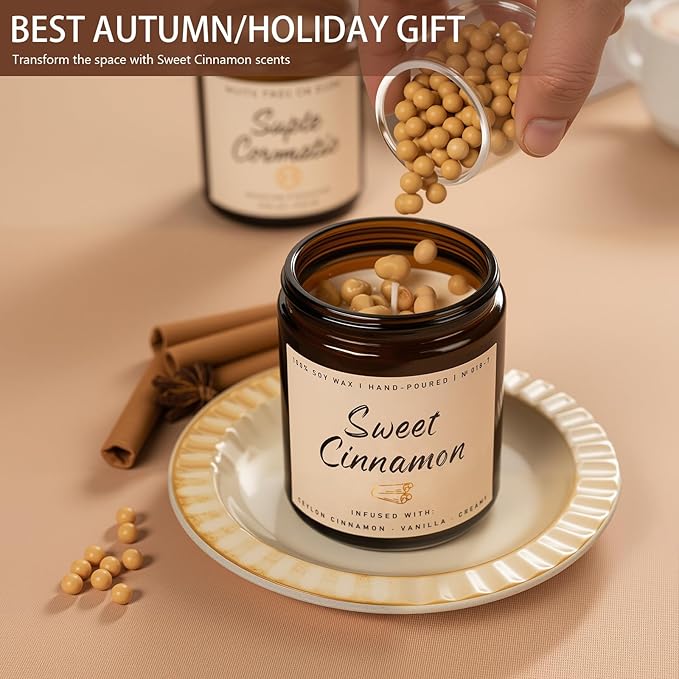 Auelife Fall Candle, Sweet Cinnamon Scented Candle, Fall Scents Soy Candles for Home Scented - Autumn Candles Gifts Set for Men and Women, Holiday, Thanksgiving, 7oz-Ruum Studio Home