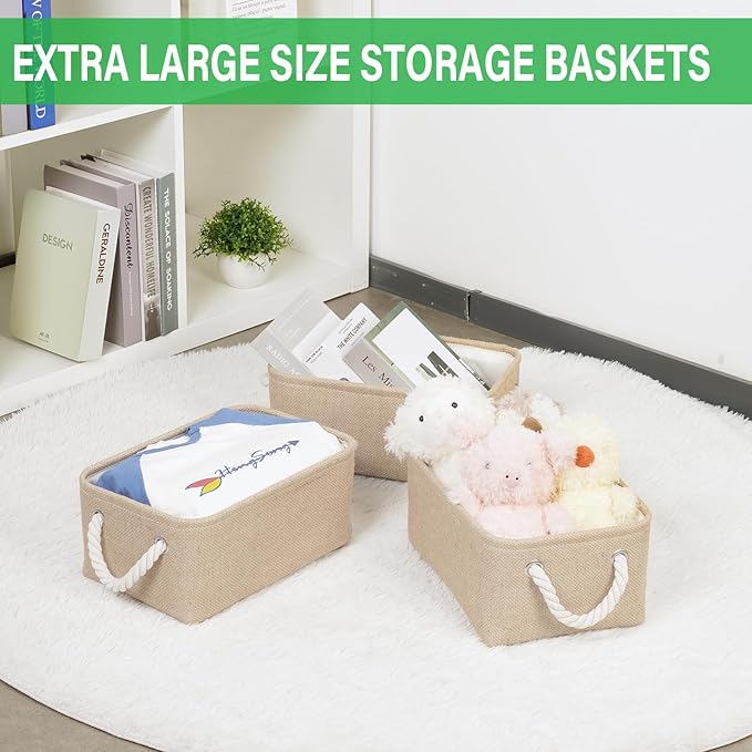 Bidtakay Small Storage Baskets for Shelves 3 Pack Fabric Storage Bins for Organizing Linen Collapsible Organizer for Closet-Flaxen-Ruum Studio Home