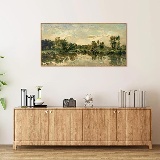 Tinonedraw Vintage Nature Framed Canvas Wall Art Set of 3, French Country Wall Decor, Rustic Landscape Farmhouse Art Paintings, Olive Green Trees Art Prints for Living Room Bedroom Office 20"x40"-Ruum Studio Home