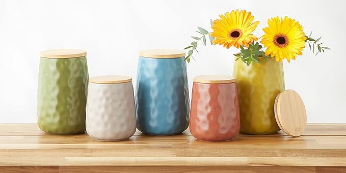 DII Kitchen Accessories Collection, Textured Matte Ceramic Canister Set, Sage, Dimple, 2 Piece-Ruum Studio Home