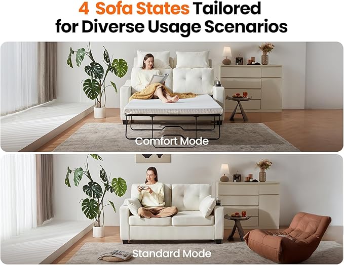 Pull Out Sofa Bed, Full Size Sleeper Sofa, 2-in-1 Convertible Corduroy Couch with USB Charging, Memory Form Couch for Living Room, Apartment and Small Space (Beige, Chenille - Full Size)-Ruum Studio Home