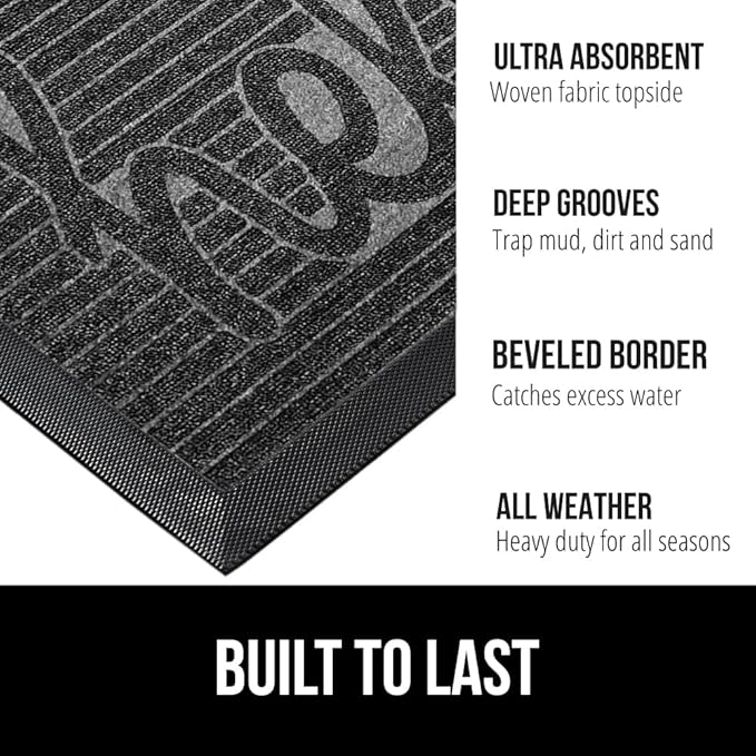 GORILLA GRIP 100% Waterproof All-Season WeatherMax Doormat, 47x35, US Designed Natural Rubber, Stain and Fade Resistant, Low Profile Indoor Outdoor Door Mats, Easy Clean Patio Mat, Charcoal Hello-Ruum Studio Home