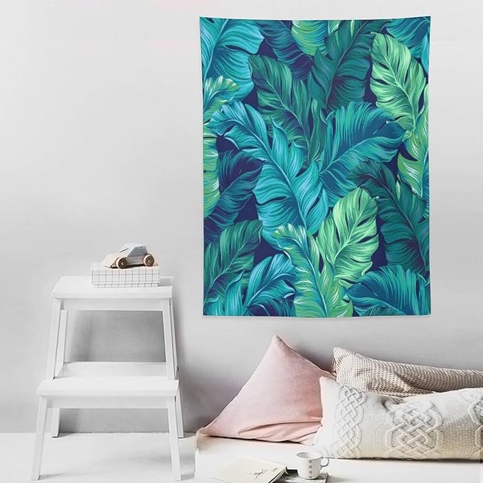 ICMOLYYENLO Tropical Green Plant Tapestry, Green Palm Leaves Natural Landscape Print Wall Tapestry for Bedroom Living Room Dormitory 60x60 Inch-Ruum Studio Home