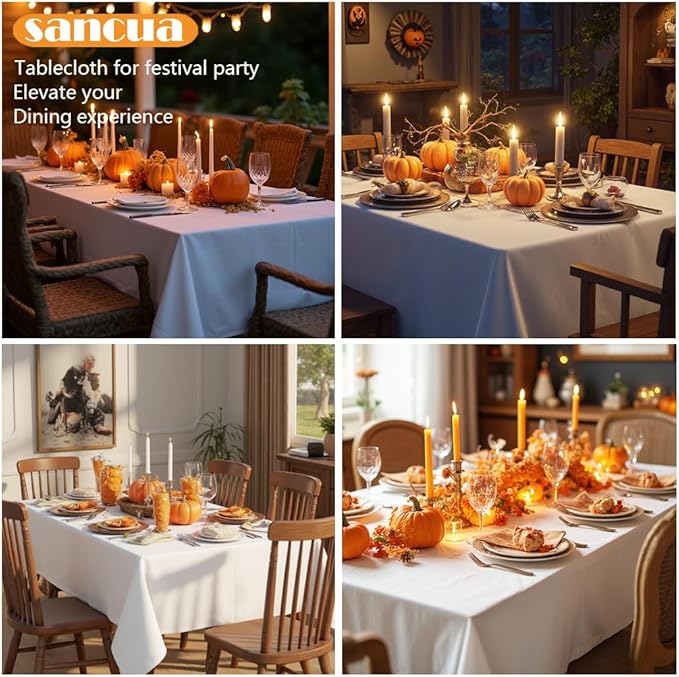 sancua Rectangle Tablecloth - 60 x 84 Inch - Stain and Wrinkle Resistant Washable Polyester Table Cloth, Decorative Fabric Table Cover for Dining Tables, Buffet Parties and Camping, White-Ruum Studio Home