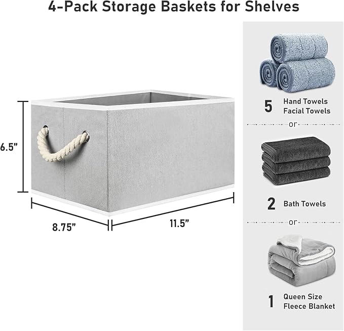 Closet Storage Bins, Linen Closet Organizers and Storage Basket for Shelves, Collapsible Shelf Baskets for Organizing Shelves, Bedroom Clothes Basket, Gray, 3 Pack-Ruum Studio Home