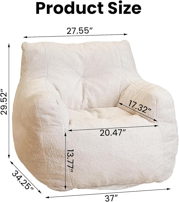 Recaceik Bean Bag Chairs, Tufted Soft Stuffed with Filler, Fluffy and Lazy Sofa, Imperial Lounger Giant Chair for Bedroom, Living Room, White-Ruum Studio Home