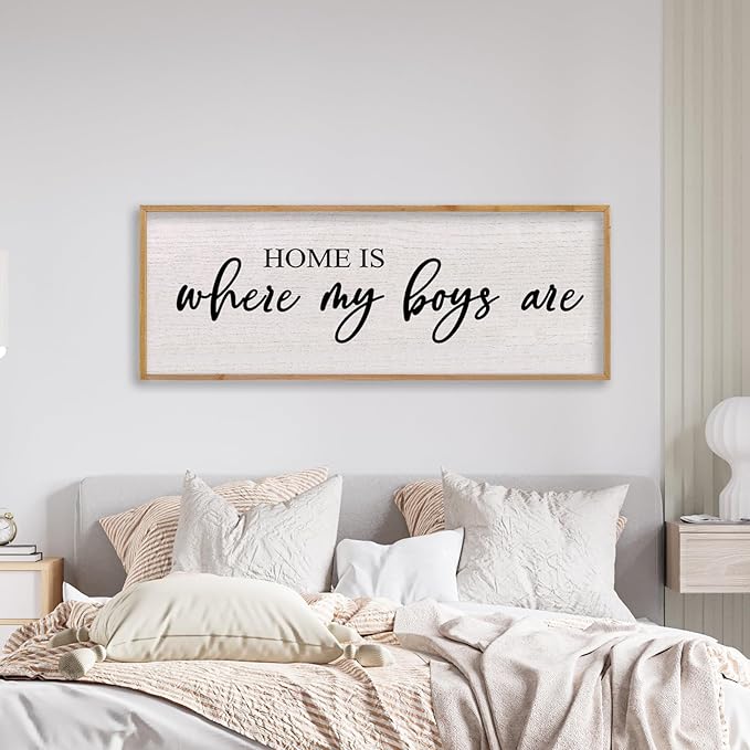 Home Is Where My Boys Are Wall Decor 40"×15" mom and her boys Sign for boys room Playroom Large Wood Framed Wall Hanging Art (Wood)-Ruum Studio Home