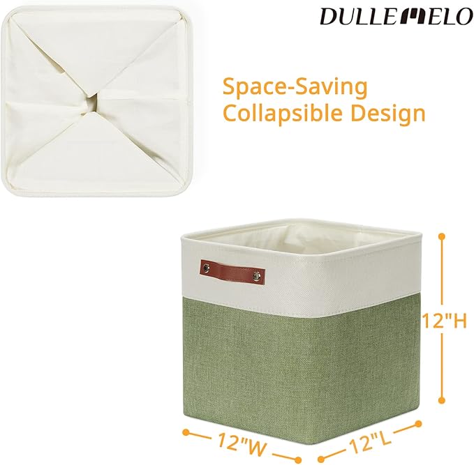 DULLEMELO Storage Basket, Linen Closet Organizers and Storage Baskets for Home Office, Suitable as Dog Toy Box, Baby Gift Basket, 4 Pieces 12x12 Decorative Cube Storage Bins(4 Pack - 12" White&Green)-Ruum Studio Home