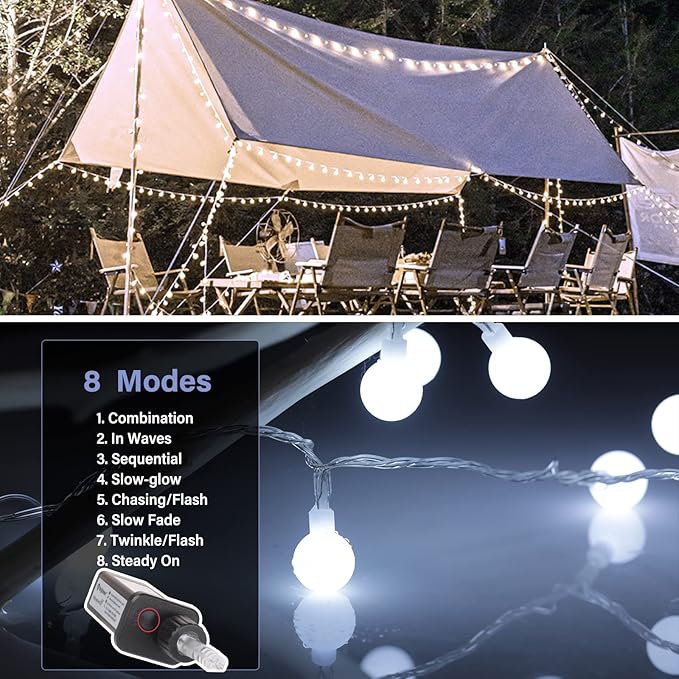 Minetom 33 Feet 100 Led Globe Ball String Lights, Fairy String Lights Plug in with Remote, Waterproof Globe String Lights for Indoor Outdoor Party Wedding Christmas Tree Garden Decoration, Pure White-Ruum Studio Home