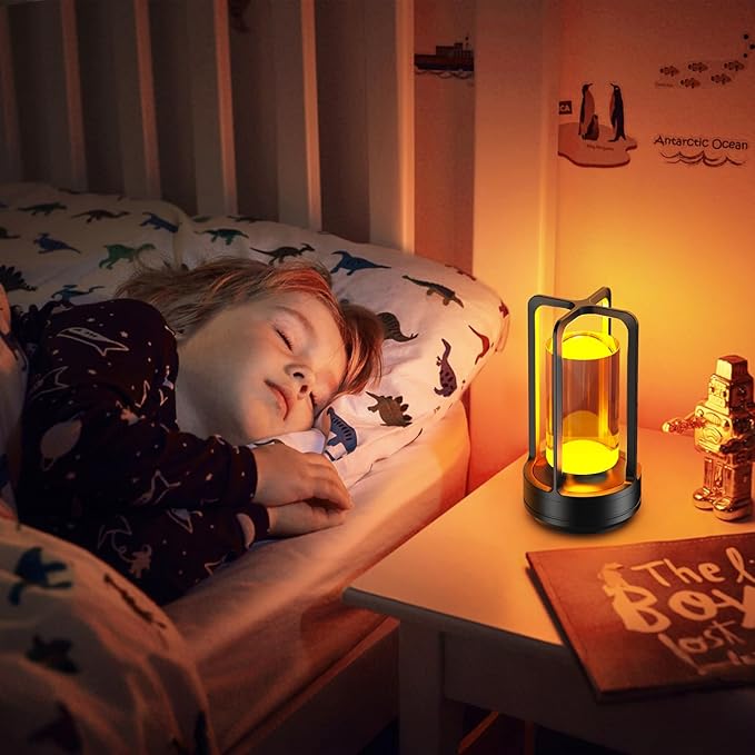 Portable Table Lamp for Outdoor Indoor: Cordless Rechargeable Desk Lamp with 3 Color Stepless Dimmable - Metal Battery Operated Small Lantern Light for Restaurant/Bedroom/Bar/Coffee Shop/Camping-Ruum Studio Home