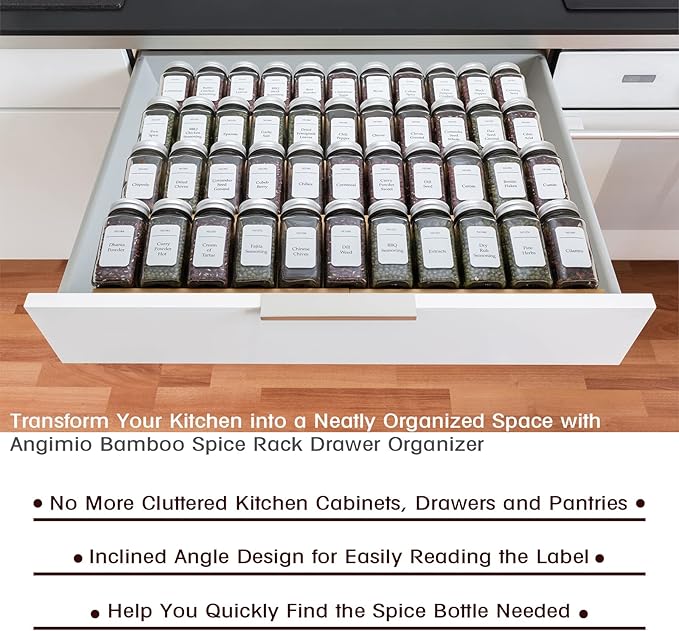 Bamboo Spice Rack Drawer Organizer - 8 Pieces Set- 10" Wide Per Piece - Combine Pieces Into 20" Wide Rack (10" or 20")-Ruum Studio Home