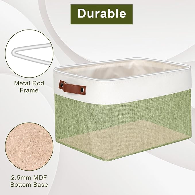 Storage Bins Large Fabric Storage Baskets for Shelves 3 Pack, Decorative Linen Closet Baskets with Handles for Organizing, Shelf, Clothes, Home, Office, 15x11x9.5Inches (Green&White)-Ruum Studio Home