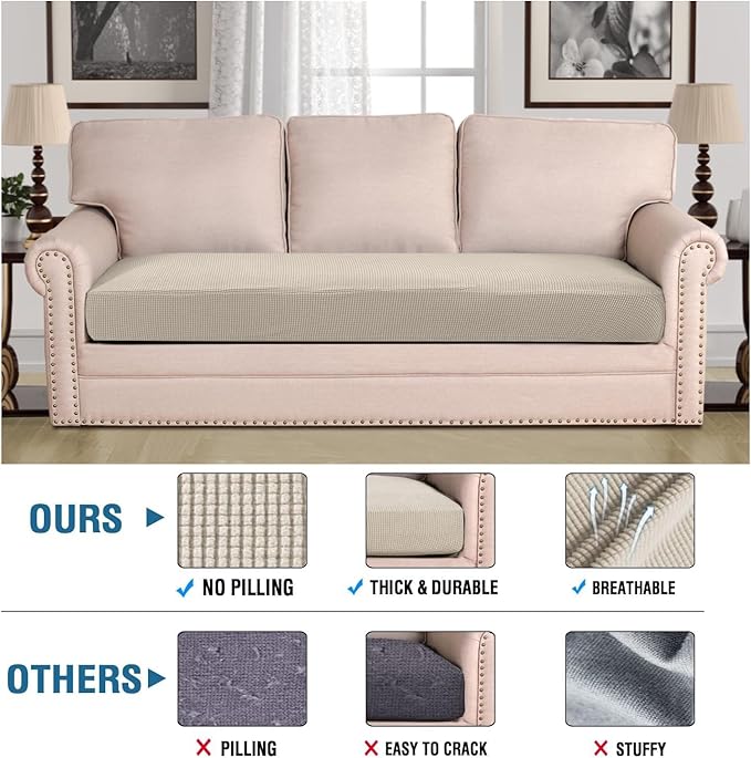 H.VERSAILTEX Super Stretch Individual Seat Cushion Covers Sofa Covers Couch Cushion Covers Slipcover Sets Thick Jacquard Textured Twill Fabric (1 Piece Sofa Cushion Cover, Island Fossi)-Ruum Studio Home