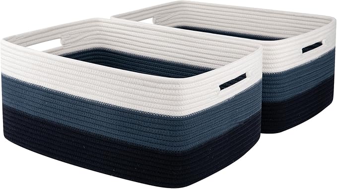 Large Storage Basket for Organizing, Woven Rope Basket for Shelves, Closet Organizer Bins for Clothes, Blanket, Toys, Baby Nursery Storage, 17.7" x 13" x 7.87", 2 Packs Gradient Blue-Ruum Studio Home
