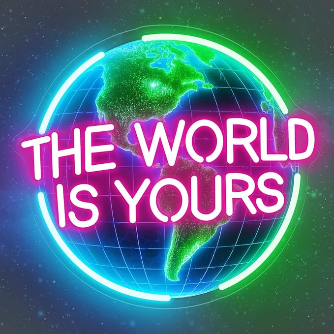 The World Is Yours Neon Sign for Wall Decor, Earth Neon Light with Dimmer, for Man Cave Boy Room Decor, Gift for Man Boyfriend, Decoration USB Powered with Switch-Ruum Studio Home