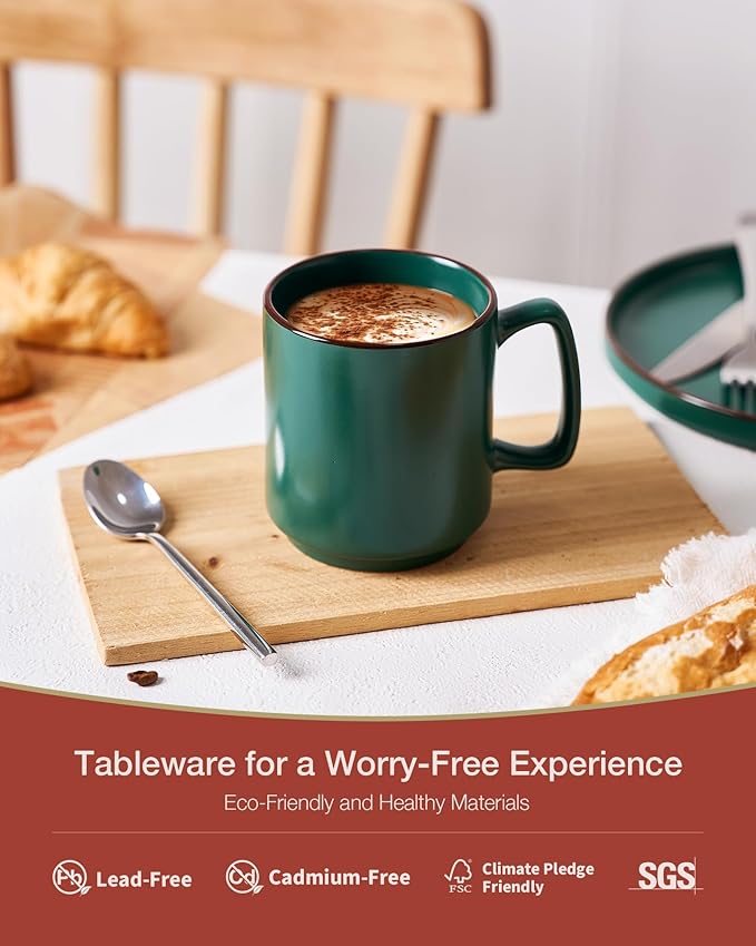famiware Coffee Mugs Set of 4, Nebula 14oz Coffee Mugs, Ceramic Cup Set with Handle for Latte, Tea, Milk, Cappuccino, Cocoa, Dark Green-Ruum Studio Home