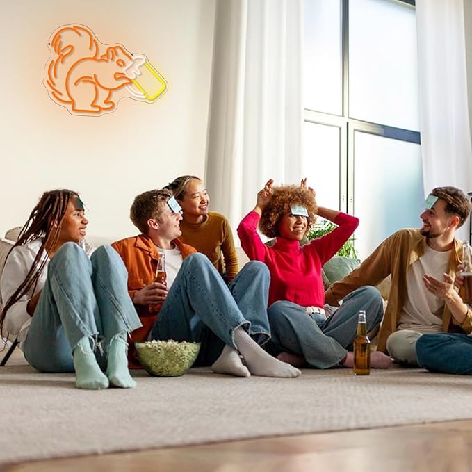Squirrel Beer Neon Sign for Wall Decor Bar Neon Light Orange Squirrel Drinking Wine Led Light Animal LED Sign Dimmable LED Neon Light for Bar Bedroom Kidsroom Business Game Room-Ruum Studio Home