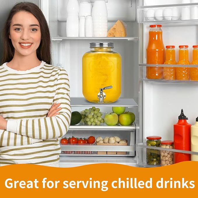 DD&HAPP Glass Beverage Dispenser With Stainless Steel Spigot,1.2 Gallon Mason Jar Drink Dispenser,Sun Tea,Lemonade & Juice Dispenser for Parties, Weddings & Events.Leak-Proof, Infuser Included.-Ruum Studio Home