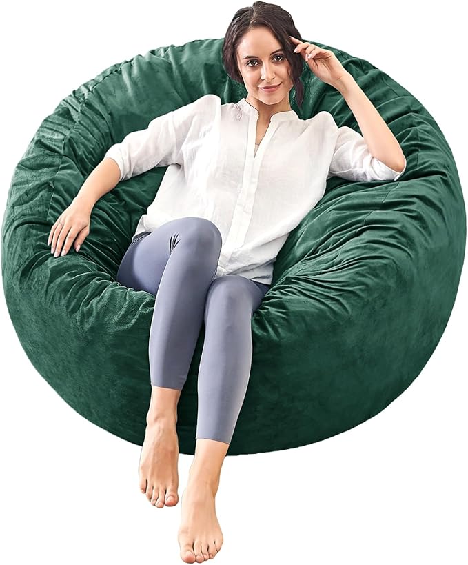 Bean Bag Chairs for Adults - Memory Foam Furniture BeanBag Chair - Kids/Teens Sofa with Soft Micro Fiber Cover - Round Fluffy Couch for Living Room Bedroom College Dorm - 3 ft, Green-Ruum Studio Home