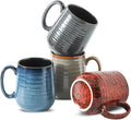 Hasense Coffee Mugs Set of 4, 12 Oz Stoneware Coffee Cups with Large Handle, Colorful Rustic Mug Set for Coffee, Tea, Coco, Latte, Dishwasher and Microwave Safe-Ruum Studio Home