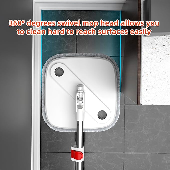 KZKR Spin Mop and Bucket Set with Self Separation Dirty and Clean Water System, Self Wringing 360° Rotating Square Mop Head for Home Floors Cleaning (1.0 Mop and Bucket Set (10 Pads))-Ruum Studio Home