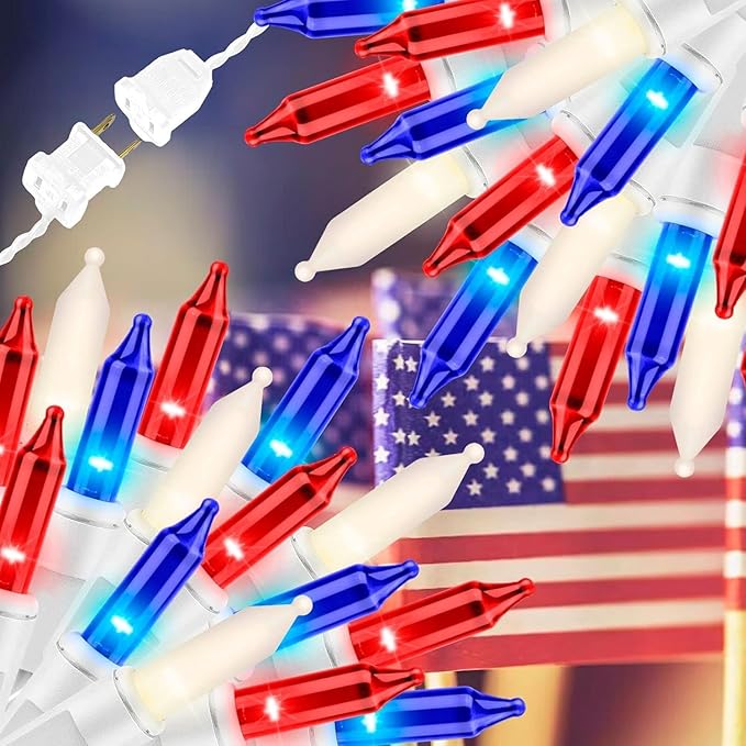 150LIGHTS RED WHITE and BLUE Extra-Bright With End Connectors Christmas Decorative Lights 9.72m UL Certified Mini String Light Set Waterproof for Home Garden Holiday Christmas Tree Party Patio-Ruum Studio Home