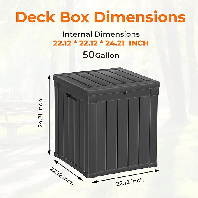 50 Gallon Double-Wall Resin Deck Box - Lockable Waterproof Outdoor Storage Box, 515bs Capacity & Doubles as Seating for Patio Furniture - Garden Tools, Pool Accessories (Black)-Ruum Studio Home