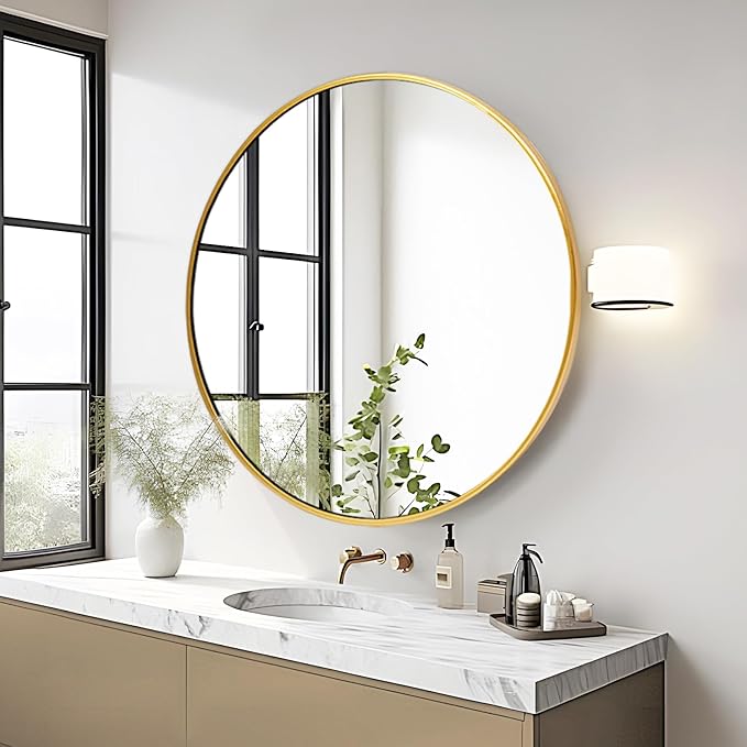 Fabuday Large Round Mirror for Wall 36 Inch Gold - Huge Circle Mirror Bathroom, Living Room, Bedroom, Hallyway, Matte Frame Metal Mirrors-Ruum Studio Home