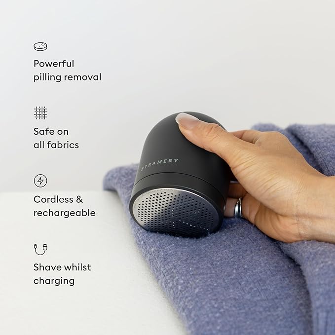Steamery Fabric Shaver Pilo 2, Removes Lint and Pilling from Clothes and Textiles, Rechargeable Lint Remover with USB, Black-Ruum Studio Home