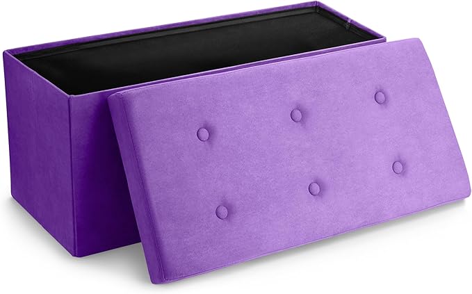 Sorbus Storage Ottoman Bench – Collapsible/Folding Bench Chest with Cover – Perfect Toy and Shoe Chest, Hope Chest, Pouffe Ottoman, Seat, Foot Rest, – Contemporary Faux Suede (Purple)-Ruum Studio Home