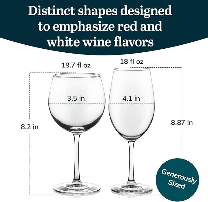 Libbey Vineyard Reserve Wine Glass Set of 12, Red and White Clear Wine Glasses, Merlot, Bordeaux, Chardonnay Gifts, Lead-Free Party Wine Glasses-Ruum Studio Home