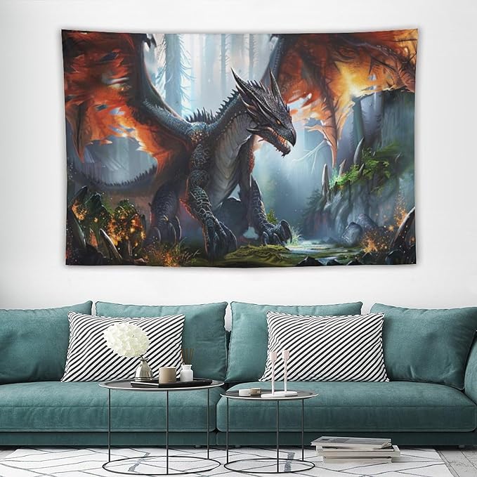 Dinosaur Tapestry Dragon Tapestries Fabric Wall Hanging Aesthetic Space Indoor Outdoor Wall Art Tablecloth Bedspread Decoration for Boy’s Bedroom Dormitory Living Room Home Decor 40"x60"-Ruum Studio Home