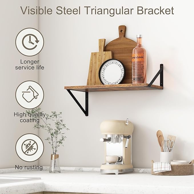 Fun Memories 20 Inch Floating Shelves, Deep Wall Shelves for Kitchen, 20 x 10 Floating Shelf for Living Room, Bedroom, Farmhouse Floating Shelves for Home Decor Storage, Rustic Brown, Set of 2-Ruum Studio Home