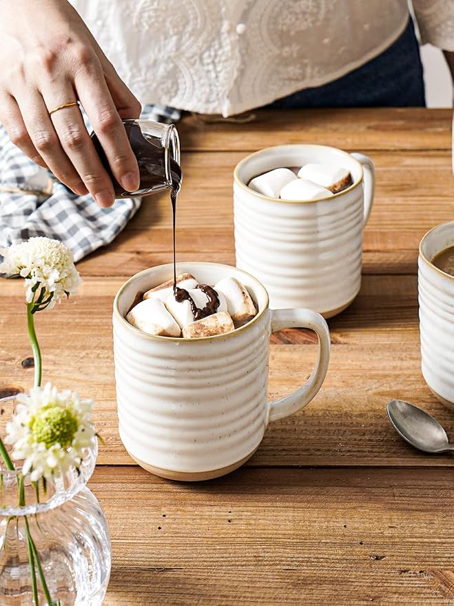 LE TAUCI Coffee Mugs 15 oz,Ceramic Mug Set, Coffee Cups for Latte, Hot Tea, Cappuccino, Mocha, Cocoa, Dishwasher Safe, Suit For Housewarming Wedding- 3.5 inch, Set of 4, Arctic White-Ruum Studio Home