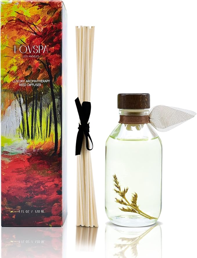 LOVSPA Reed Diffuser Set, Cashmere Woods Scented Oil Diffuser with Sticks, Home Fragrance Accessories for Bathroom Shelf Decor, Aroma Diffusers for Home or Office Fall Decor, USA Made-Ruum Studio Home