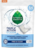 Seventh Generation Triple Action Clean Automatic Dishwasher Detergent Packs with Bio-Enzyme Power, Free & Clear, Fights 48-hour Stuck-on Food, 54 count-Ruum Studio Home