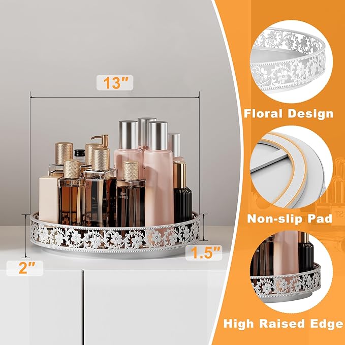 Lazy Susan Turntable Organizer, 13 inch Large Rotating Spice Rack Lazy Susan for Dining Table Top Cabinet Countertop Pantry Kitchen Cupboard Bathroom White-Ruum Studio Home