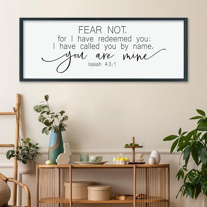 LuZhiQiang Fear Not for I Have Redeemed You Wall Decor Art 40"×15" Isaiah 43:1 Bible Verse Sign Christian Scripture Large Wood Framed Wall Hanging (Black)-Ruum Studio Home