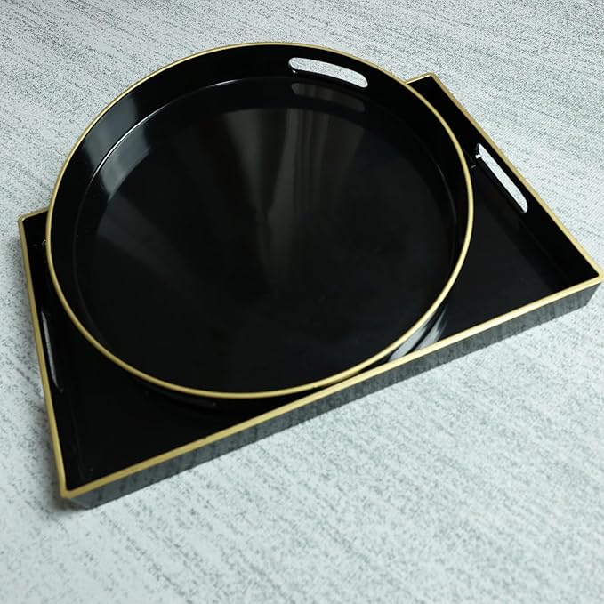 Spsyrine Black Decorative Serving Tray with Handles, Elegant Plastic Coffee Table Tray for Ottoman, Living Room, Home Decor 15.6" X 10.2"-Ruum Studio Home