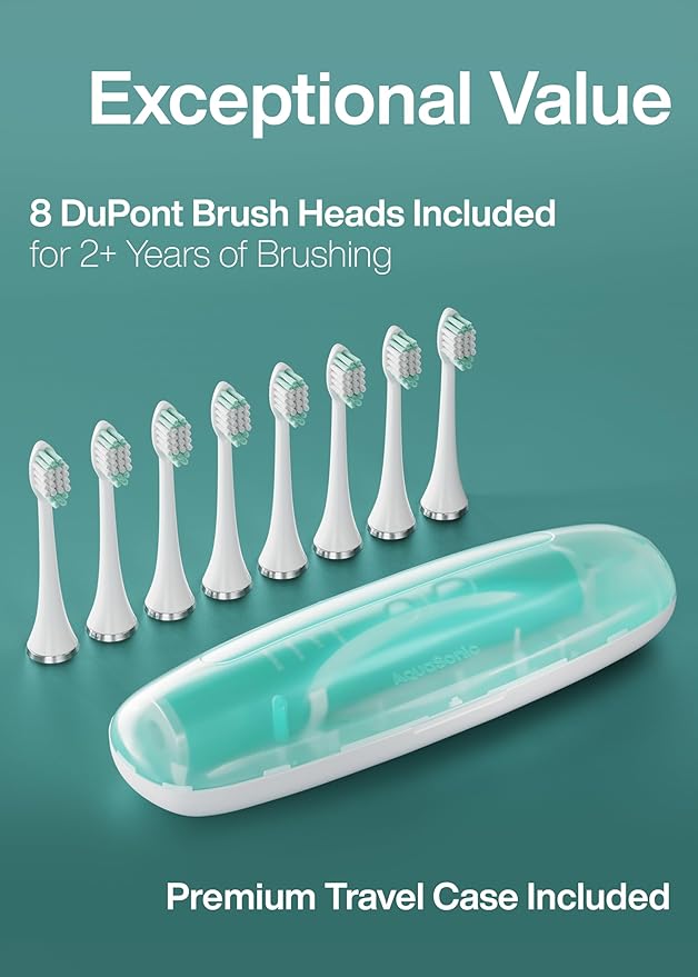 Aquasonic Vibe Series Ultra-Whitening Toothbrush – ADA Accepted Power Toothbrush - 8 Brush Heads & Travel Case – 40,000 VPM Motor & Wireless Charging - 4 Modes w Smart Timer – Mint Green Metallic-Ruum Studio Home
