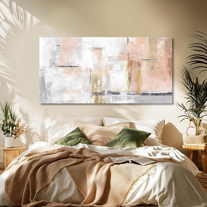 Gold Abstract Wall Art Decor Minimalist Oil Paintings 24"x48" Canvas Wall Art for Living Room Modern Framed Pictures for Wall Home Office for Women Ready to Hang-Ruum Studio Home