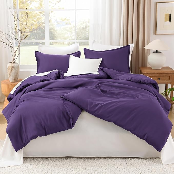 Litanika Purple Comforter Set California King Size, 3 Pieces Cal King Lightweight Solid Bedding Comforter Set, Oversized All Season Fluffy Bed Set (104x96In Comforter & 2 Pillowcases)-Ruum Studio Home